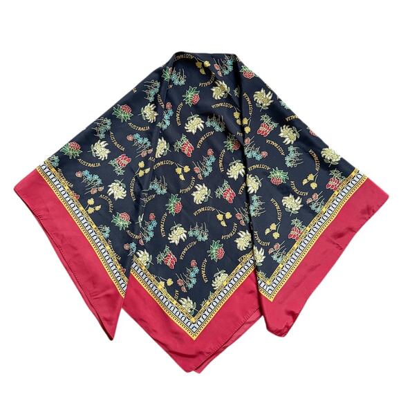 Australia Floral Square Scarf Headscarf Retro Old Money Quiet Luxury Vintage - Picture 1 of 5